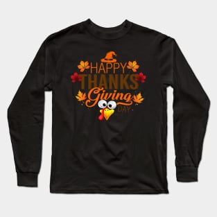 Happy Turkey Day Shirt Cute Little Pilgrim Gift Thanksgiving Long Sleeve T-Shirt